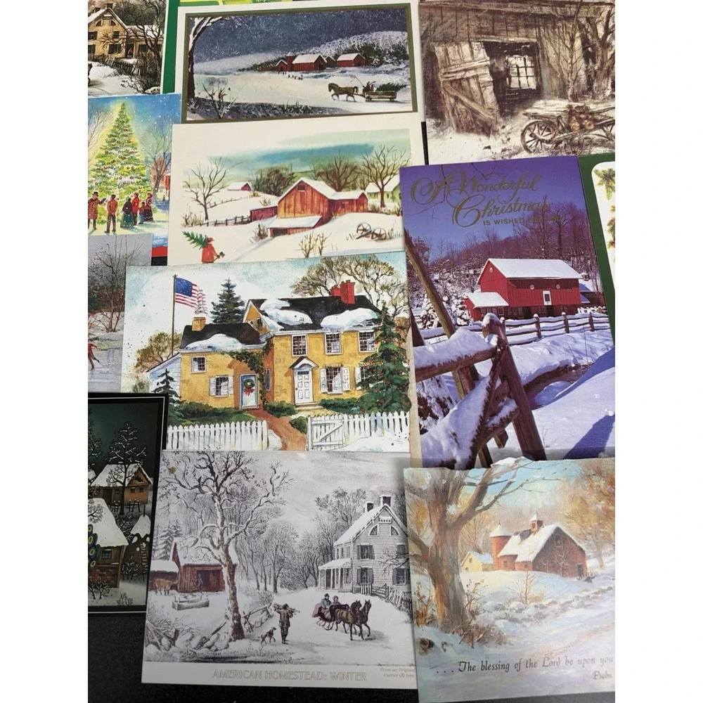 Vintage Christmas Cards Fronts ONLY Houses Barns More Scrapbooking Crafts 50+